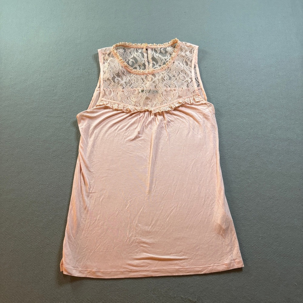 Velvet Graham & Spencer Tank Top Womens M Pink Floral Lace Yoke Sleeveless USA